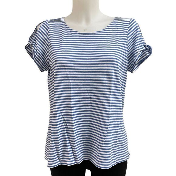 J.Jill Linen Blend Short sleeve Top with Twist Sleeve,opal blue sz small petite - Picture 2 of 10